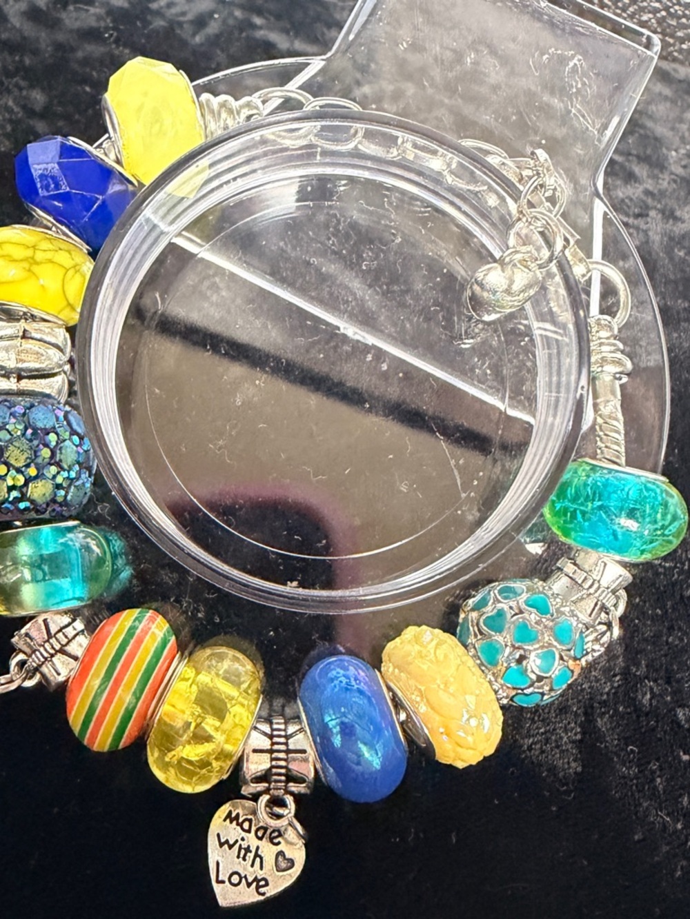 Custom Colorful Glass Bead Charm Bracelet with 'Made With Love' Heart